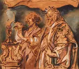 Jacob Jordaens, Allegory of Saint Augustine as a Church Father, Brown ink and coloured wash on paper