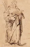 Netherlandish School 17th century, Standing Saint with a Palm Frond and an Open Book