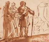 Rembrandt school, Christ at Emmaus, Brown ink and was