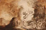 Rembrandt school, The Resurrection of Christ, Brown ink, brown and grey was