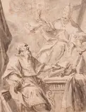 Vision of a Holy Scholar by circle of Lodovico Carracci, Brown ink and grey wash on textured paper backed with laid paper, offered Nov 2020