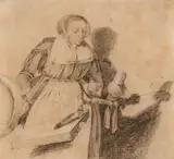 Geertruydt Roghman, A Young Spinner, Black chalk on paper