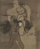 Willi Baumeister, Handballspieler, 1935, Charcoal, wiped, and pencil on firm chamois-coloured drawing paper