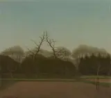 Herbert Böttger, Erster Frühling (Zwei alte Bäume), 1950, Oil on canvas, relined