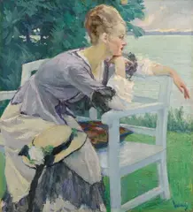 Edward Cucuel, Träumerei (Damenbildnis), Circa 1915/1920, Oil on canvas