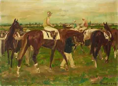 Otto Dill, Jockeys vor dem Rennen, 1943, Oil on canvas