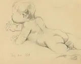 Otto Dix, Auf dem Bauch liegender Säugling, 1930, Pencil on firm wove paper