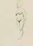 Stehender weiblicher Akt by George Grosz, 1924, Pencil drawing, partly wiped, on cream-coloured paper, offered Jun 2020
