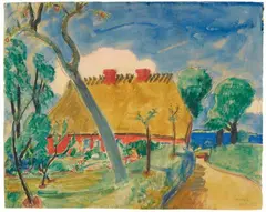 Osterholz by Erich Heckel, 1922, Watercolour, opaque white and black chalk on ribbed laid paper with watermark "JWZANDERS" and coat of arms (lily and lil, sold Jun 2020