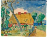 Osterholz by Erich Heckel, 1922, Watercolour, opaque white and black chalk on ribbed laid paper with watermark "JWZANDERS" and coat of arms (lily and lil, sold Jun 2020