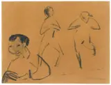 Milly mit zwei Akten by Ernst Ludwig Kirchner, 1910/1911, Chalk drawing on brownish paper, sold Jun 2020