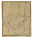 Paula Modersohn-Becker, Junge mit Katze im Arm, Circa 1905, Charcoal drawing on laid paper