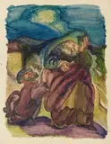 Ludwig Meidner, Ohne Titel (Zwei Figuren in Landschaft), 1925, Watercolour and pencil on drawing paper