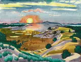Max Pechstein, Sonnenuntergang in den Dünen, 1934, Gouache and watercolour over light preparatory pencil drawing on watercolour laid paper with watermark "P M FABRIANO"