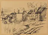 Max Pechstein, Dorf in Flandern, 1916, Brush and India ink and pen drawing