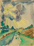 Max Pechstein, Strahlende Sonne, 1923, Watercolour and chalk drawing on paper, mounted on card