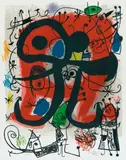 Affiche pour l'exposition du livre Le lézard aux plumes d'or by Joan Miró, 1971, Colour lithograph on wove paper with watermark "Miró", sold Jun 2020