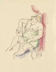 Richard Ziegler, Akt mit Herzkarte. Weiblicher Akt mit Schleiertuch. Artist im Trikot, 1926, 3 drawings. Each pen and ink, two of them 2 watercoloured, on fine drawing paper, each individually mounted on double sheet of wove paper From