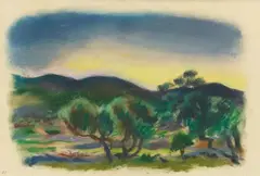 Bäume und Hügellinie (Korcula) by Richard Ziegler, 1932, Pastel on chamois-coloured laid paper 29.8/, offered Jun 2020