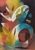 Theodor Werner, Volute, 1950, Mixed media (oil, tempera, chalk) on light card with embossed stamp "Schoellers Hammer"