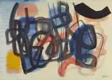 Fritz Winter, Vor blauen Akzenten, 1953, Oil and black chalk on paper, mounted on canvas