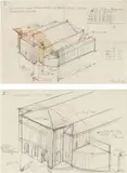 Christo, Empaquetage de Teatro Nuovo – Spoleto, 1968, 2 works: each pencil and crayon on glassine paper. Each