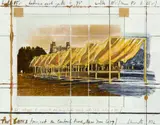 Christo, The Gates. Project for Central Park, New York City, 1992, Collage: watercolour, wax crayon, opaque white, ballpoint pen, pencil and photography on cardboard on wood