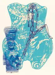Hera and Fertility Symbols by Nancy Spero, 1985, Handprint on paper. Approx, sold Jun 2020