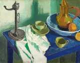 Lyonel Feininger, Stilleben auf blauem Tisch, 1911, Oil on canvas