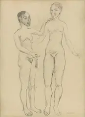 Pablo Picasso, Deux femmes nues se tenant, 1906, Graphite drawing, partly wiped, on firm laid paper with watermark "INGRES"