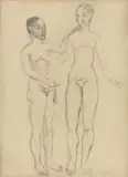 Pablo Picasso, Deux femmes nues se tenant, 1906, Graphite drawing, partly wiped, on firm laid paper with watermark "INGRES"