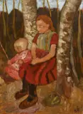 Paula Modersohn-Becker, Kinder zwischen Birkenstämmen, 1904, Oil on card, laid down on wooden panel