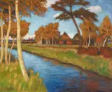 Otto Modersohn, Herbst am Moorkanal. Verso: Louise Modersohn-Breling im grünen Kleid