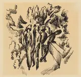 August Macke, Spaziergänger auf der Brücke (Spaziergang am See), Presumably 1914, Pen and ink drawing on smooth paper