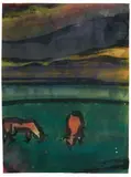 Zwei Kühe in der Marsch by Emil Nolde, Circa 1918/1920, Watercolour and brush and India ink on thin Japan paper, sold Jun 2020