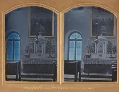 Wilhelm Schneider, Innenaufnahme einer Kapelle, c. 1860, Stereo daguerreotype hand-tinted. Each image