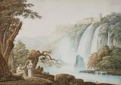 Jacob More, The Villa of Maecenas and the Waterfalls at Tivoli, Watercolour on paper