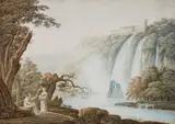 Jacob More, The Villa of Maecenas and the Waterfalls at Tivoli, Watercolour on paper