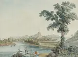 Jacob Philipp Hackert, View of the River Tiber and Saint Peter's in Rome, Watercolour on paper