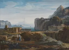 Classical Landscape with a View of Ischia by Carl Ludwig Kaaz, Opaque paint and watercolour on paper, mounted on card, offered May 2020