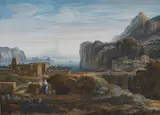 Carl Ludwig Kaaz, Classical Landscape with a View of Ischia, Opaque paint and watercolour on paper, mounted on card