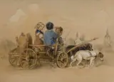 Ludwig Richter, Children in a Dog-Drawn Cart, Watercolour over pencil drawing