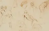 Eugène Delacroix, Figure Studies, Brown ink on paper, mounted on the mat