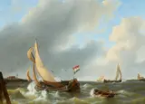 Petrus Johannes Schotel, Fishermen Returning in Rough Seas, Oil on canvas (relined)
