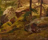 Andreas Achenbach, Forest Landscape with Moss Covered Boulders – Sceredere Klinten