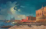 Ippolito Caffi, Night Bonfires on the Piazetta in Venice, Gouache on paper