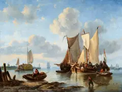 Fishing cutter near the coast with returning fishermen by George Willem Opdenhoff, Oil on canvas (relined), offered May 2020