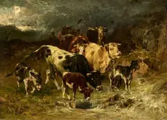 Anton Braith, Cows by a Collapsed Bridge over a Mountain Stream, Oil on canvas (relined)