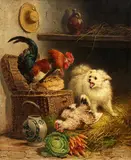 Henriëtte Ronner-Knip, Rooster and a Cat fighting over a Loaf of Bread