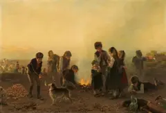 Friedrich Peter Hiddeman, Children Baking Potatoes over a Fire – possibly from a Series of the Four Seasons, Oil on canvas
